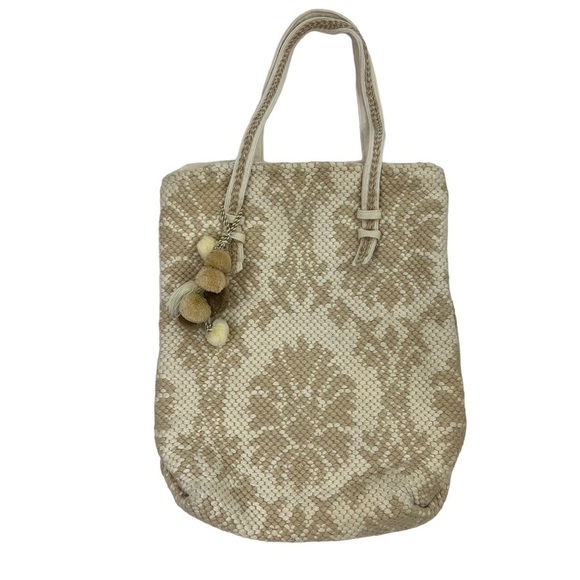 Lulus Handbags - Lulus Beige Woven Tote Bag Large With Tassel